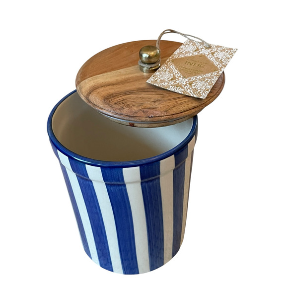 Blue & Cream Hand Painted Striped Ceramic Canister Set of 3  Made in India NEW - Picture 4 of 16